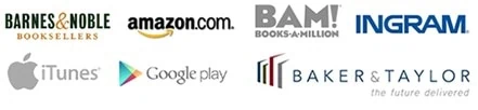 Book Retailers Logos - Amazon, Barnes and Noble, Books a Million, Ingram, iTunes, Google play, Baker and Taylor